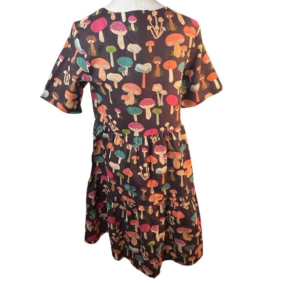 Princess Highway Size 2 Mushroom Print Short Sleeve Tiered Dress Linen Blend NWT - Picture 3 of 16